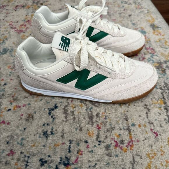 New Balance Shoes - New Balance Cream and Green Sneakers